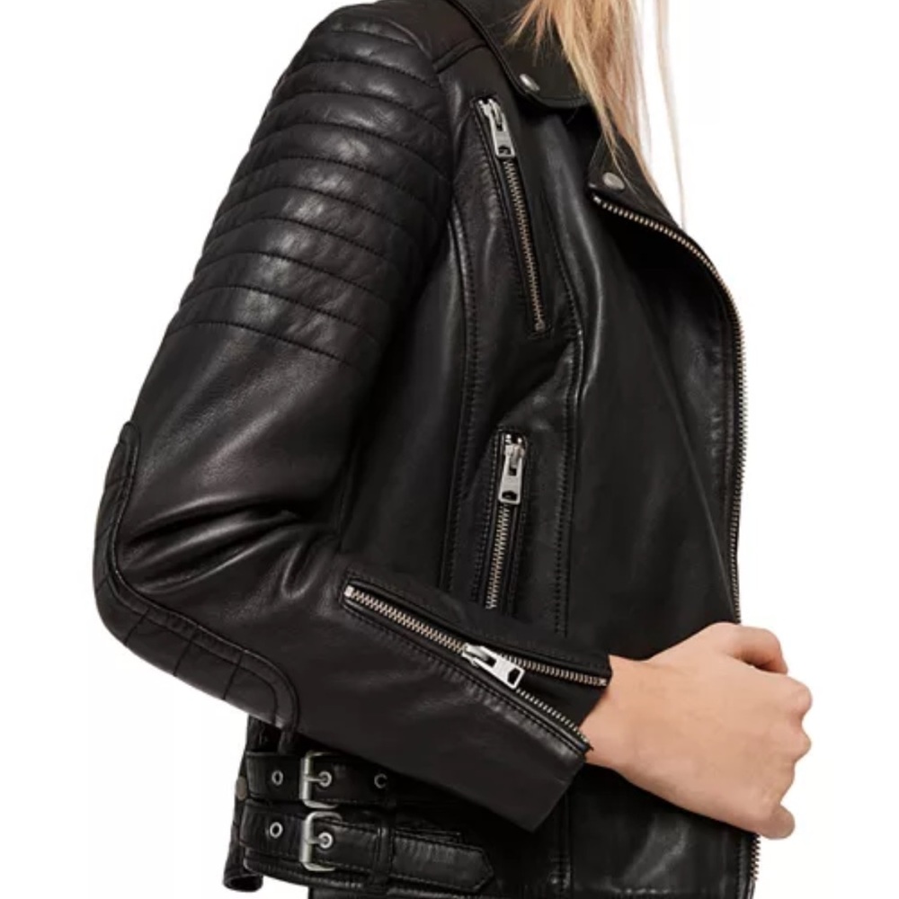 ALLSAINTS Papin Biker Leather Jacket size 4 - Picture 8 of 9